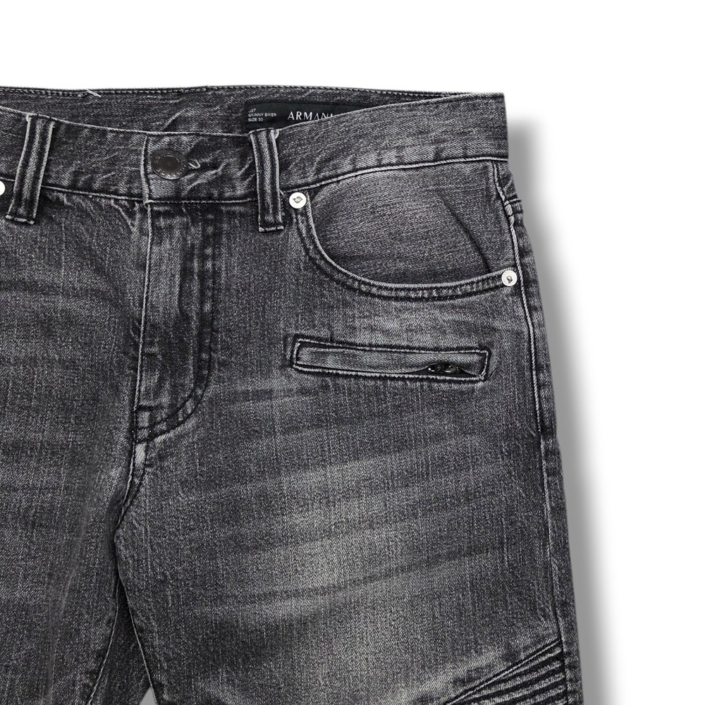 Armani Exchange Skinny Biker Jeans Mens 30 x 32 Black Moto Denim - Picture 3 of 10